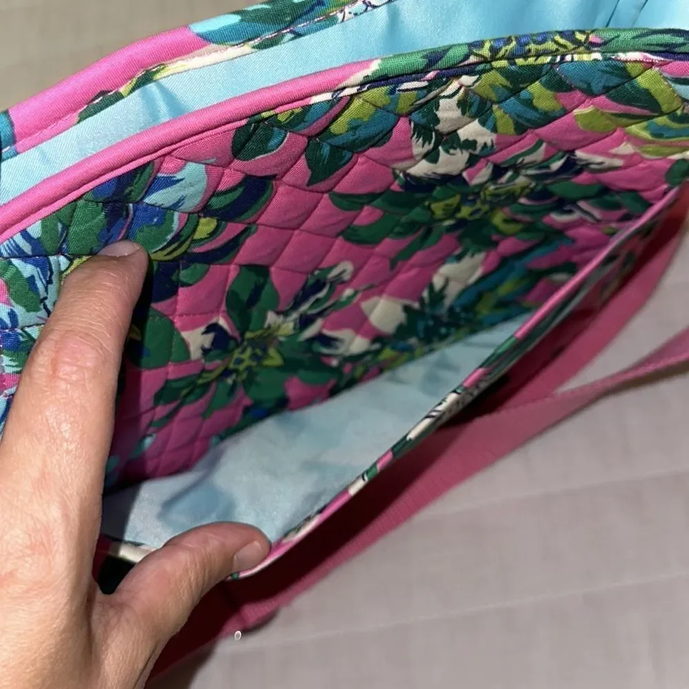 Vera Bradley LightenUp Tropical Paradise Pink Green Beige Messenger Shoulder Bag